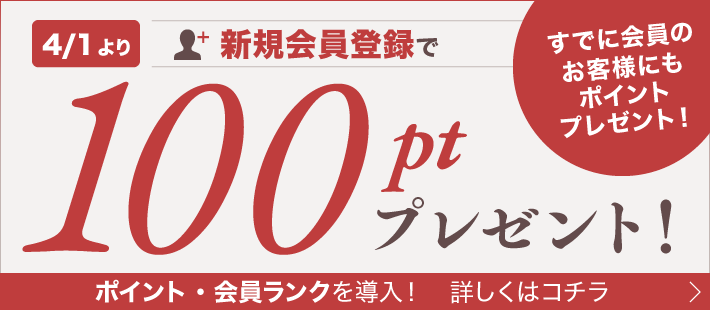 4/1より、新規会員登録で100ポイントプレゼント!詳しく見る