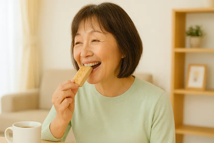 城の石を食べる女性
